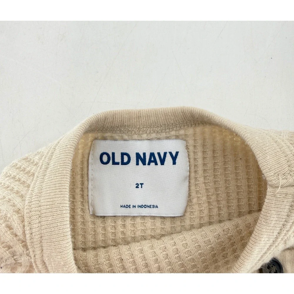 Old Navy Kids Beige Waffle Knit Thermal Long Sleeve Shirt Elbow Patches 2T‎